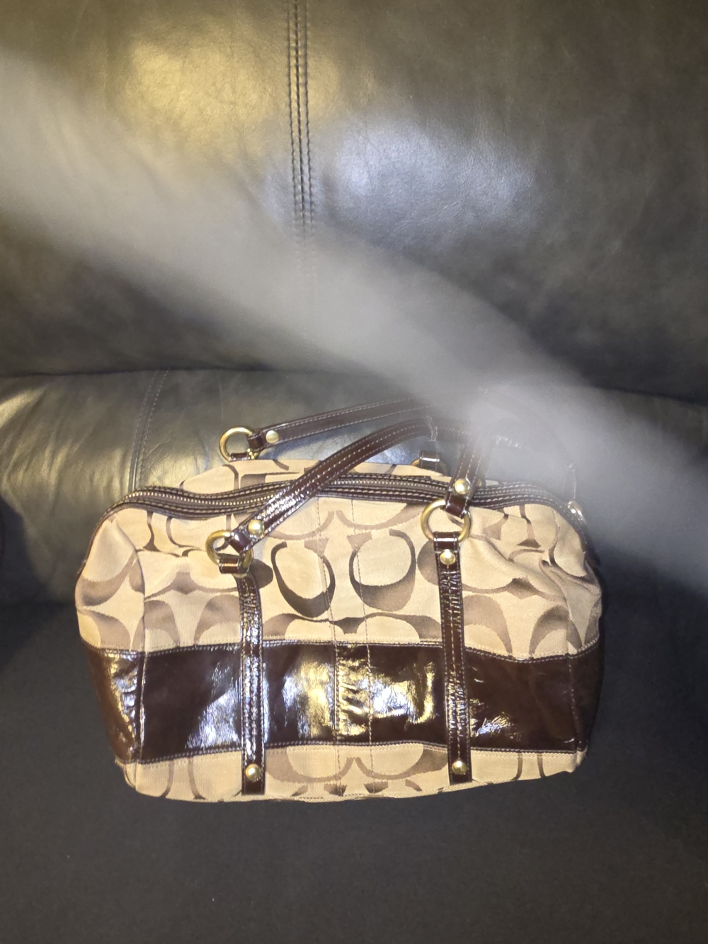 Coach Brown Signature Pattern Satchel with Dark Brown Trim